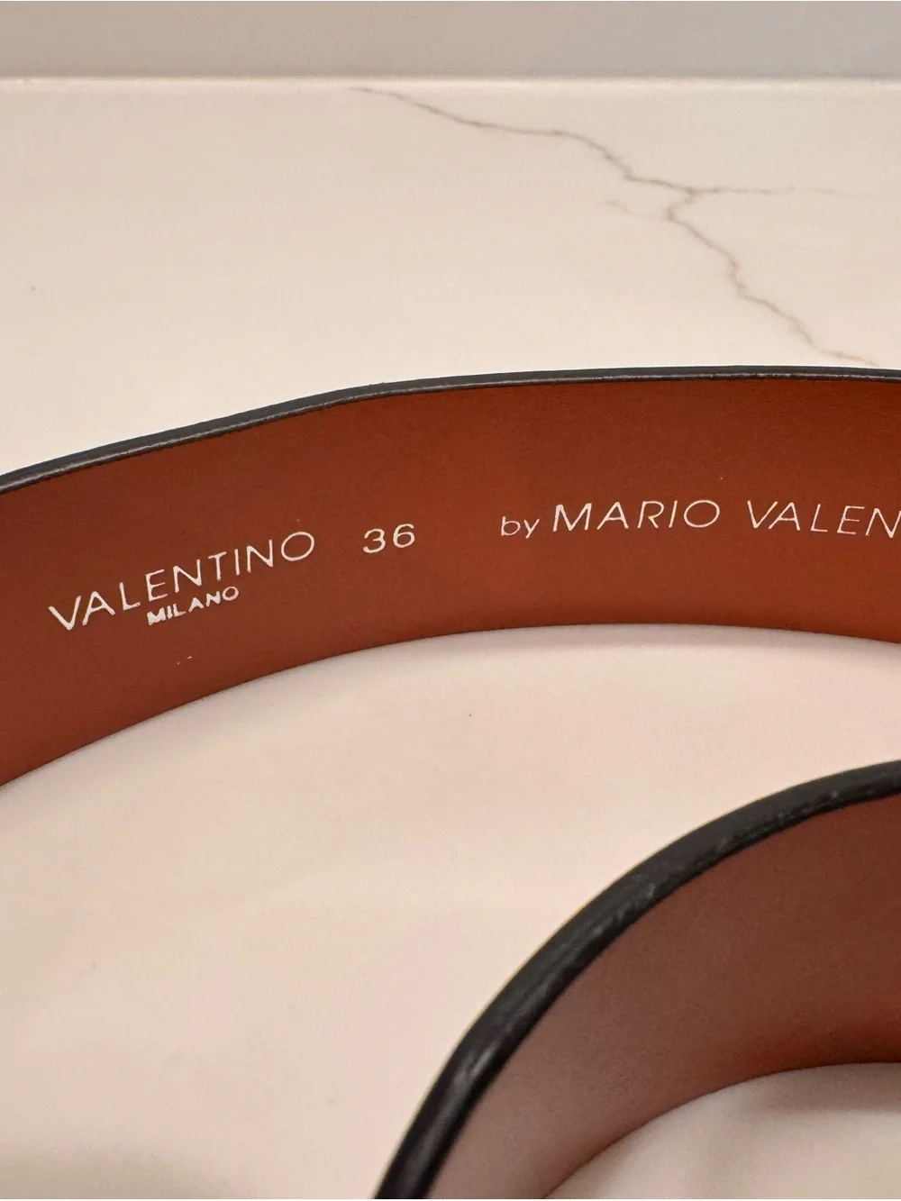 Valentino Orange Leather Belt with Signature V Buckle